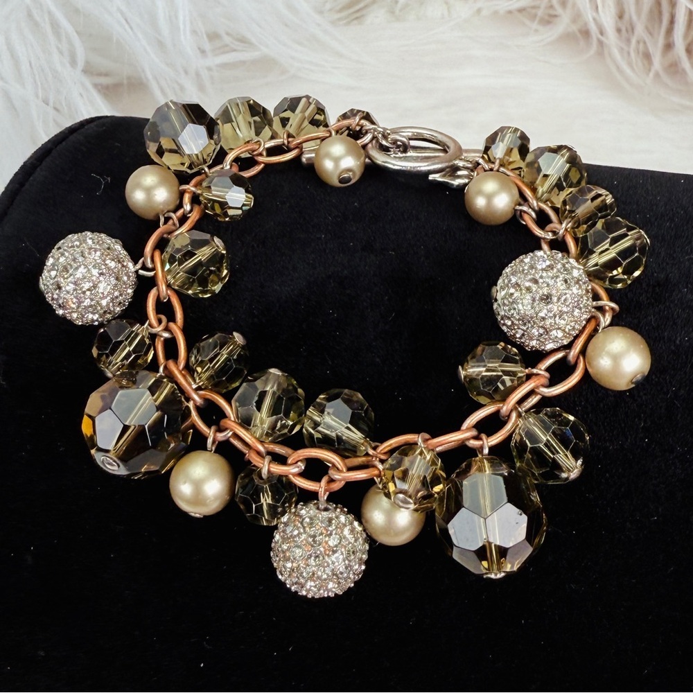 Weighted Silvertone Green Accent Bling Cha Cha Toggle Bracelet